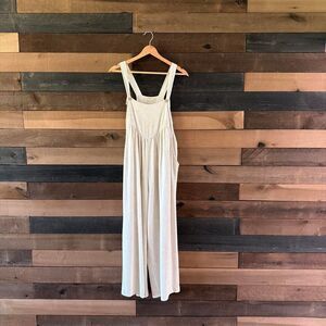 Style U Linen Blend Wide Leg Overall Jumpsuit Boho Pinafore Romper Pockets M